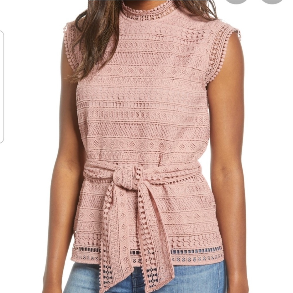 Gibson Belted Lace Top Sleeve Tie Waist Color MAUVE